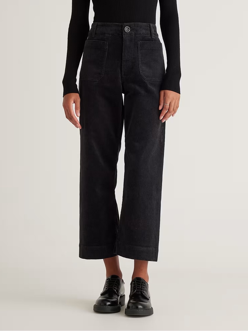 NWT Quince Organic Stretch Corduroy Cropped Wide Leg Pants Black 12 Academia